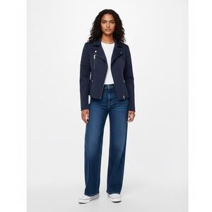 ARITZIA WILFRED FREE Navy Neoprine Moto Jacket w/ Zipper Detail Pockets Sz 2